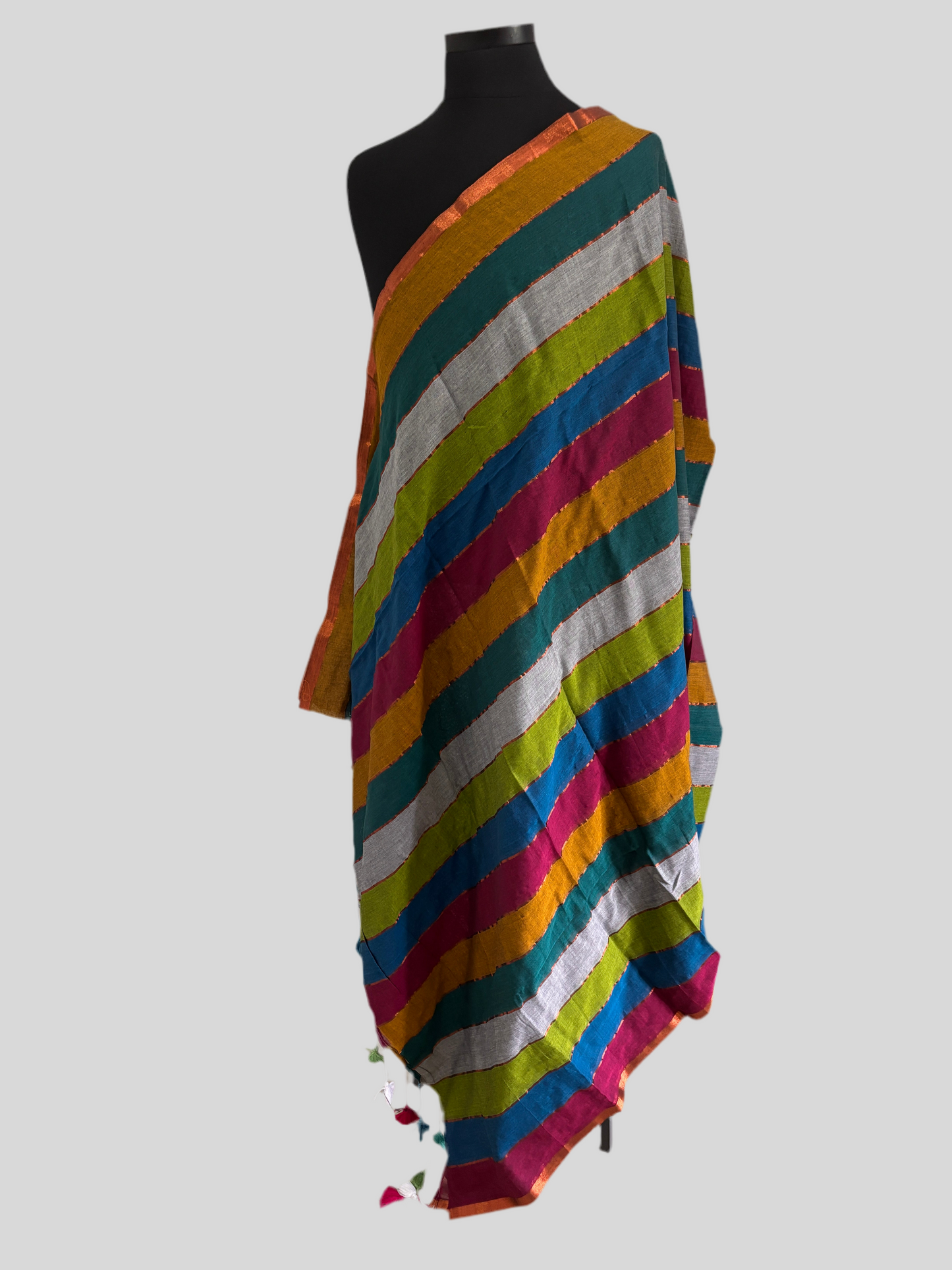 Krithika soft cotton multicolour Saree with copper border K02