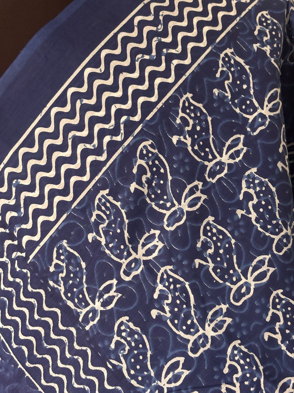 Vasantika (वसन्तिका) Jaipur Hand Block printed Soft Cotton Sarees, Indigo Rabbit VA03