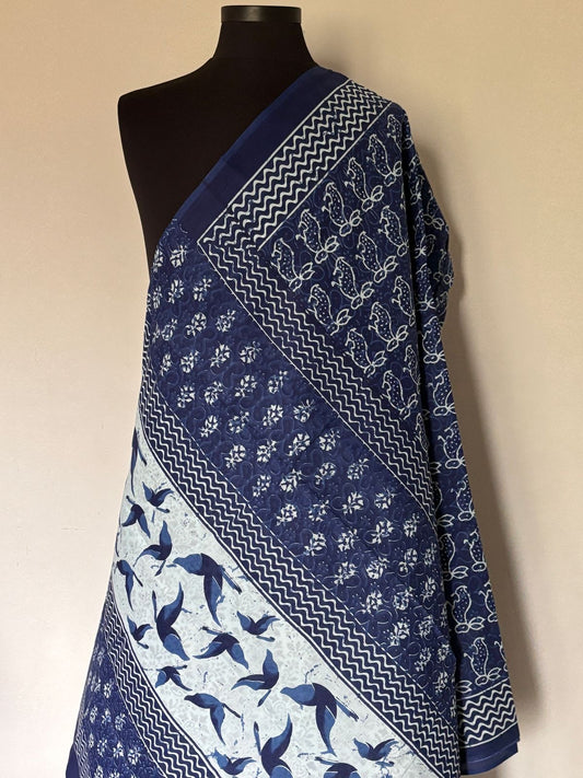 Vasantika (वसन्तिका) Jaipur Hand Block printed Soft Cotton Sarees, Indigo Rabbit VA03