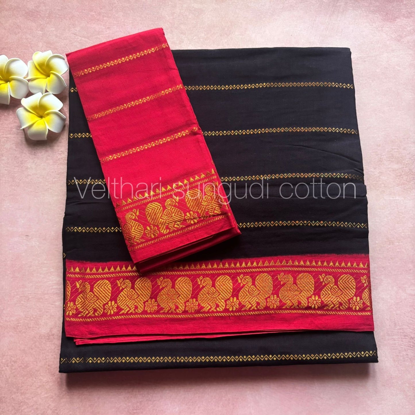 Tarangini : Premium Quality Velthari Sungudi Cotton Handloom Saree with Contrast Blouse TA02