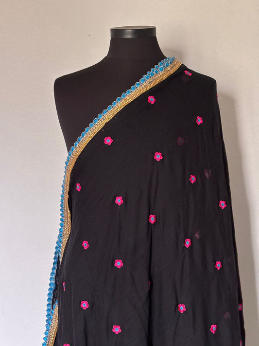 Viharika Embroidery Lace Sarees : Black & Blue