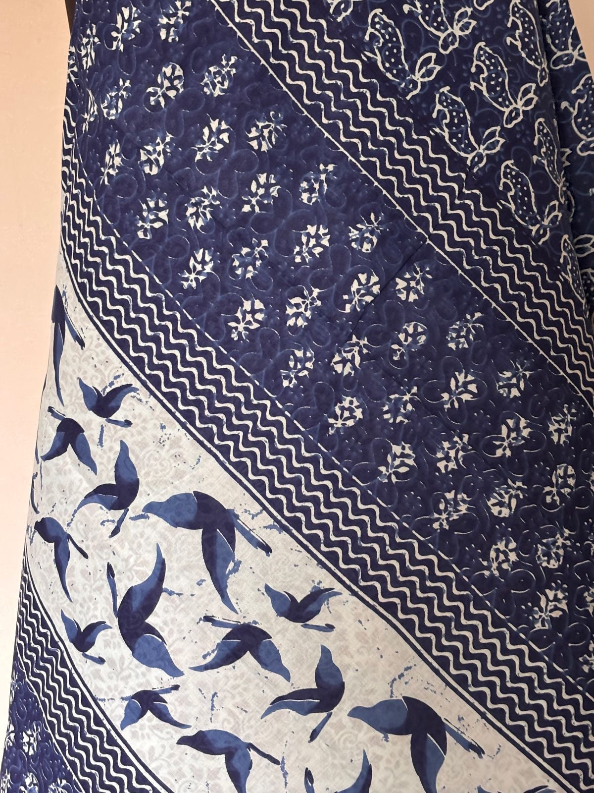 Vasantika (वसन्तिका) Jaipur Hand Block printed Soft Cotton Sarees, Indigo Rabbit VA03