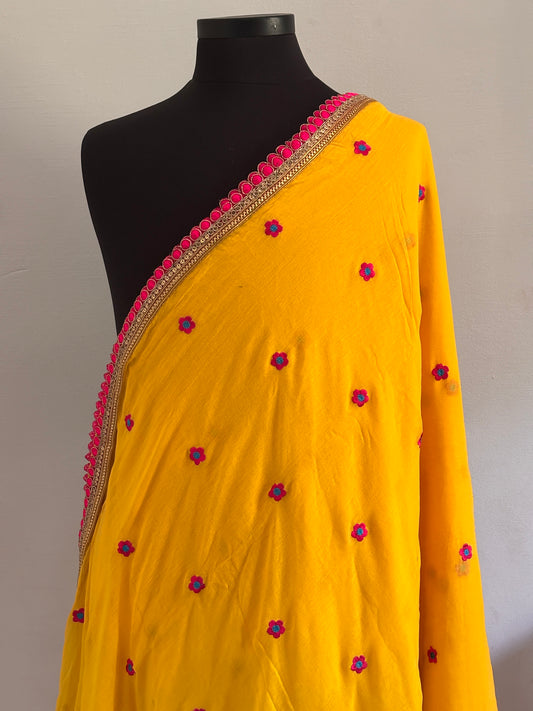 Viharika Embroidery Lace Sarees : Haldi Yellow