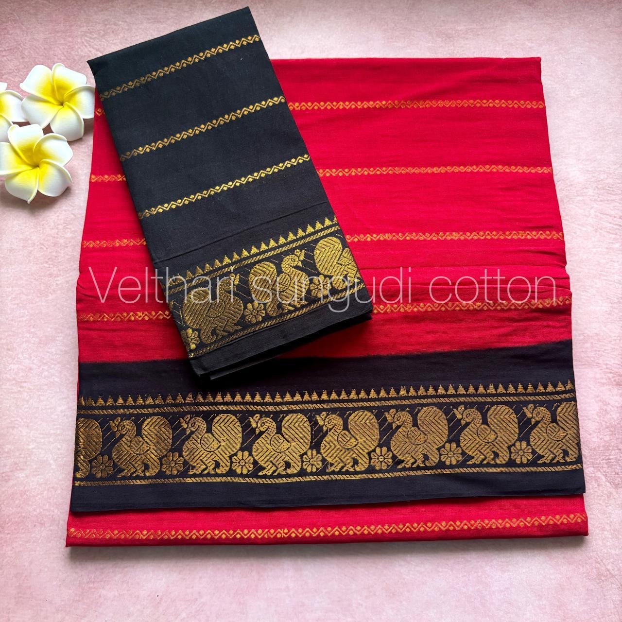 Tarangini : Premium Quality Velthari Sungudi Cotton Handloom Saree with Contrast Blouse TA03