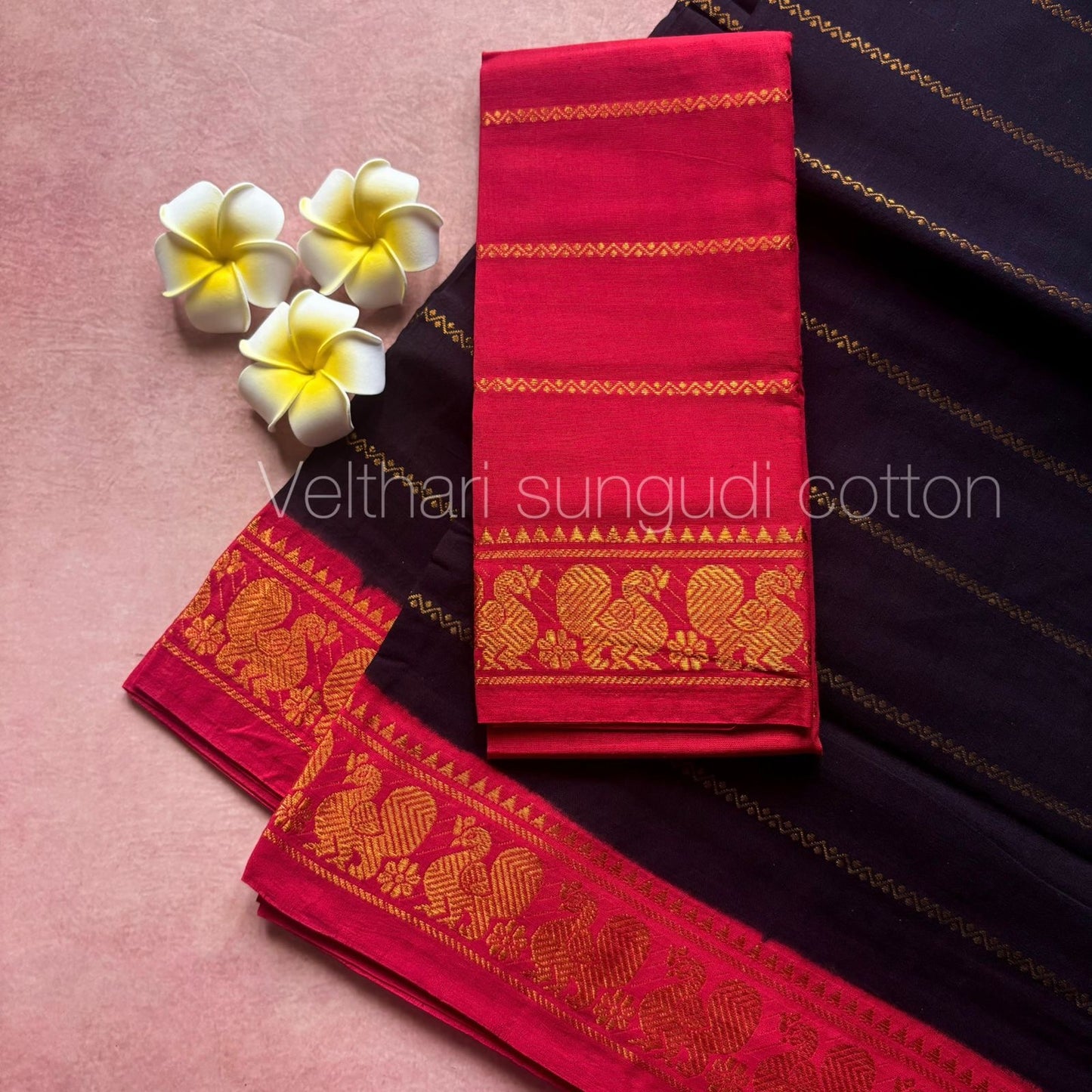 Tarangini : Premium Quality Velthari Sungudi Cotton Handloom Saree with Contrast Blouse TA02