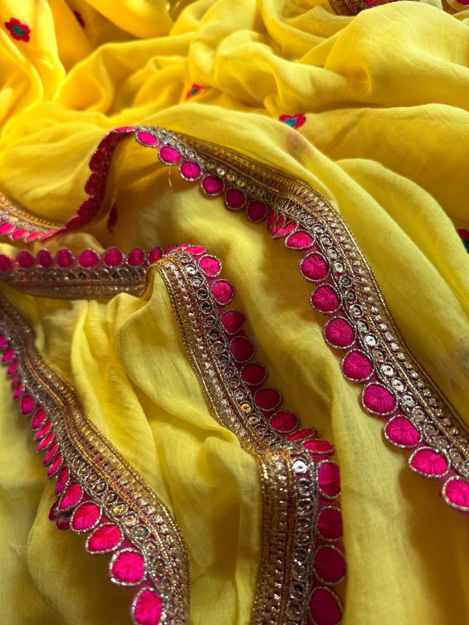 Viharika Embroidery Lace Sarees : Haldi Yellow