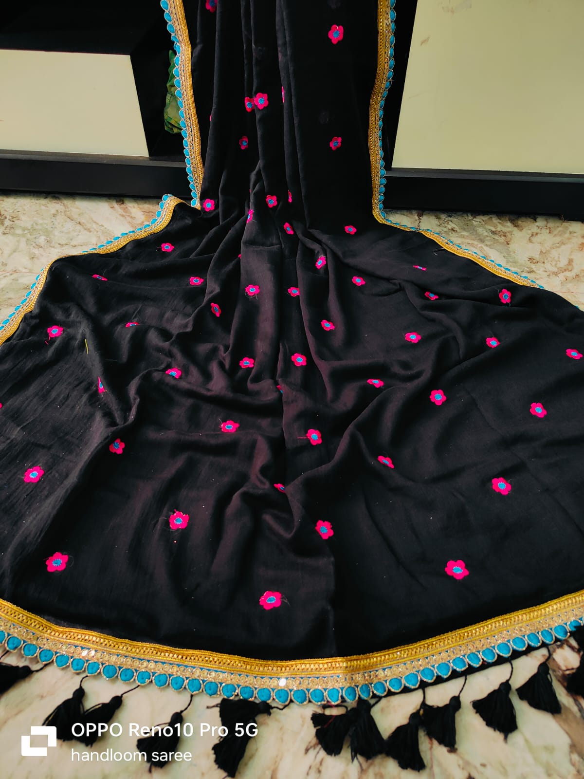 Viharika Embroidery Lace Sarees : Black & Blue